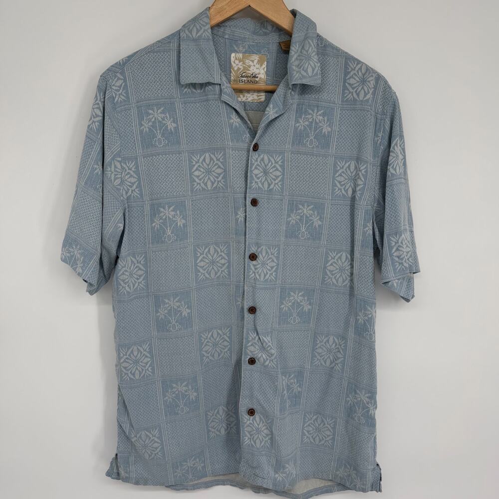 Tasso Elba Shirt Men's Silk Palm & Floral Print Tropical Vacation Resortwear Med